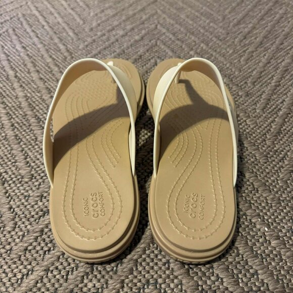 Crocs Tulum Sandals Women's Size 5 Beige/Taupe Rubber Flip Slides Thong Slip On - Picture 10 of 11
